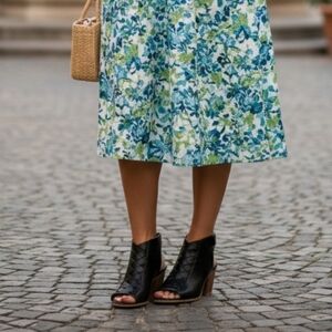 Sonoma Goods Womens Peep Toe Booties Size 7 Med Black Faux Leather Open Toe Heel